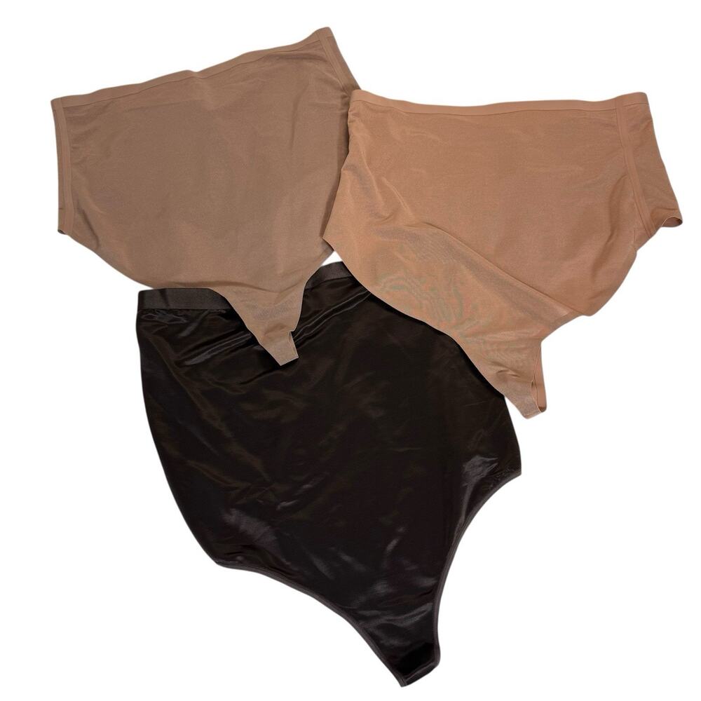 Skims Seamless Sculpt High-Waisted Thong Satin Semi Sheer Lot of 3 Size 3X Brown
